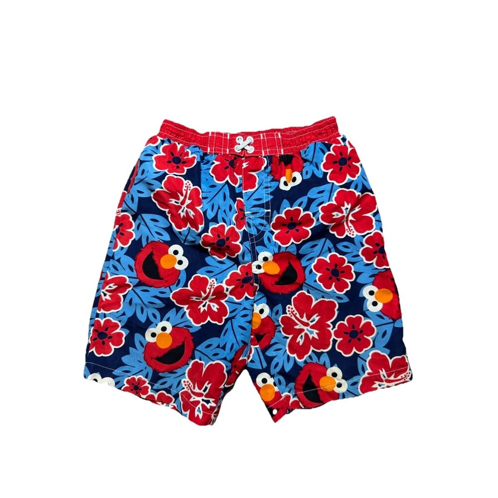 Vintage 2007 Sesame Street Elmo Hawaiian Swim Trunks Boys 4T Netted EUC